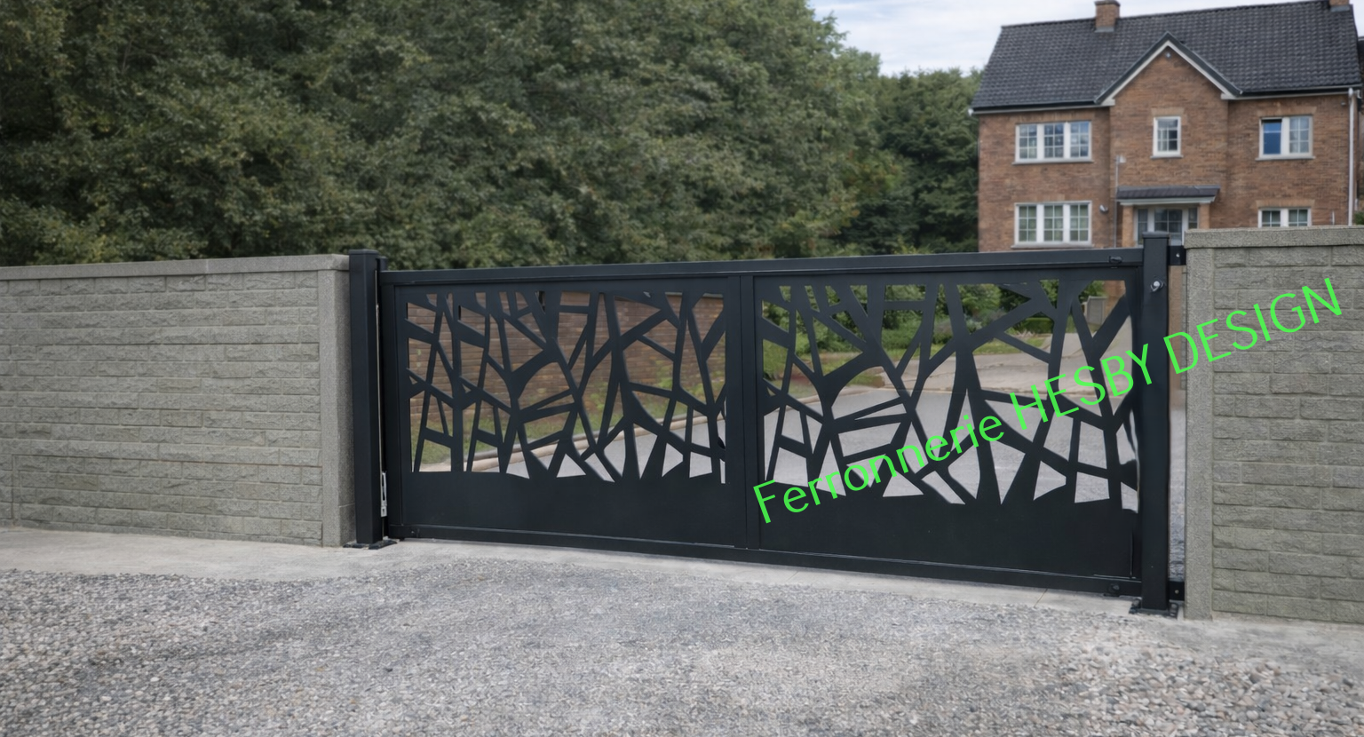 Portail moderne avec motif géométrique (1)